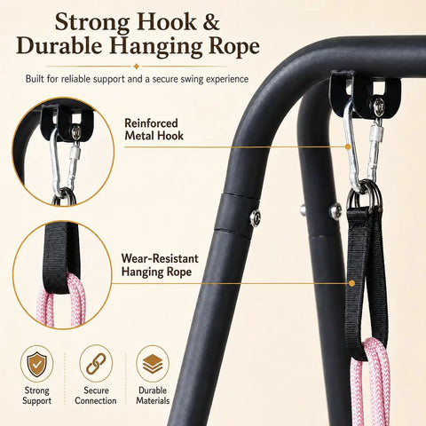 Heavy Duty Hammock Chair Stand 440 Lb Capacity Foldable Swing Frame Built To Last For Indoor Outdoor Use, Steel Hook Detail