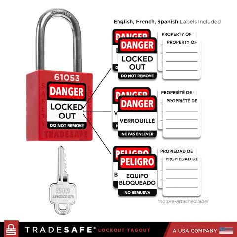 OSHA Compliant Pro Grade Electrical Lockout Tagout Kit With 34 Devices All In One Bundle Includes Hasps Clamp On And Universal Circuit Breaker Lockouts Tags Plug Lock Loto Locks Set Red Carrying Bag key and lock with multilingual danger tags