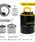 What's included with Beast Of A Ash Vacuum Cleaner With 4 Peak HP Motor, Portable 4 Gallon Canister, showing components and dimensions