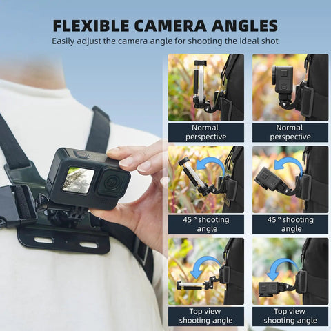 Go To POV Phone Chest Mount And Head Mount Camera Rig for Recording Vlogs with adjustable angles shown