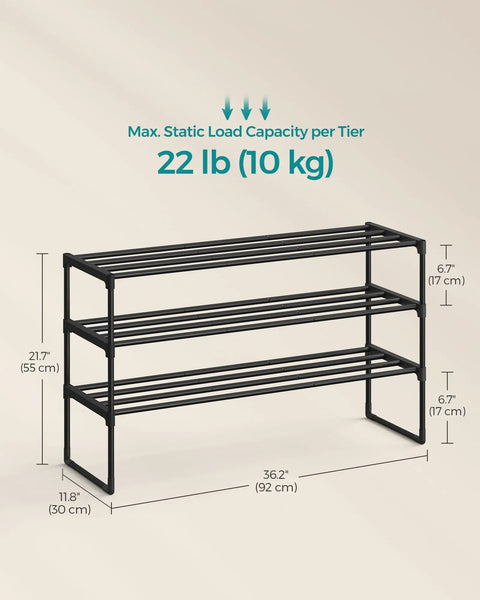Solid As A Rock Heavy Duty Stackable Metal Shoe Rack Hosting Roomy Three Tier Layout For Messy Entryways Or Busy Mudrooms Flip It Upside Down For Sneaker Friendly Under Storage Total Organization Hack