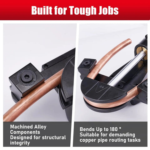 Rgvoc Hydraulic Tubing Bender Kit For 1/4 To 7/8 Inch Copper And Brass Pipe With 180 Degree Bend Tool, showcasing machined alloy components.