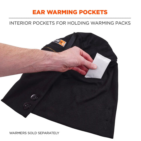 2 Layer Thermal Hard Hat Winter Liner With Flame Resistant Outer Shell And FR Lining showing ear warming pocket
