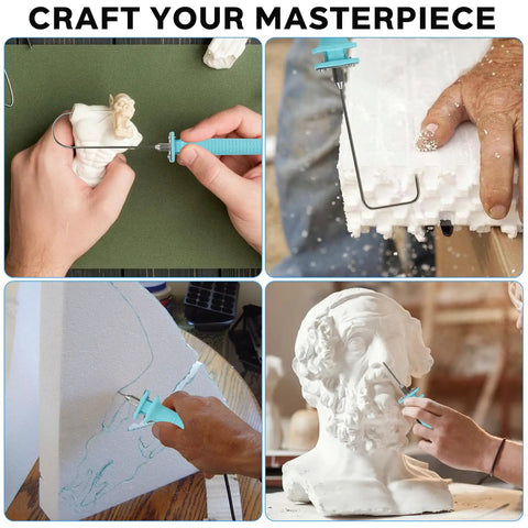 Hands using Hot Wire Foam Cutter Kit 4 In 1 Styrofoam Cutter Electric Foam Cutting Tool for arts and crafts DIY projects.
