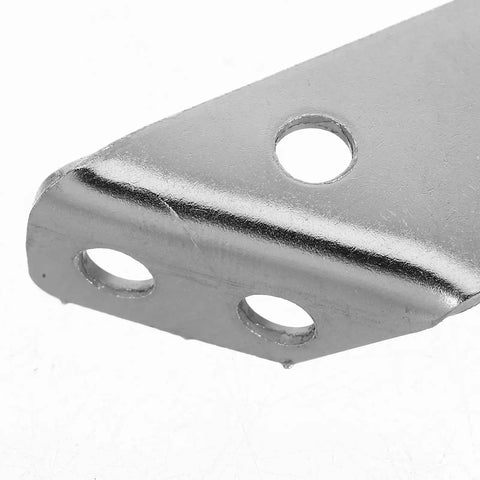Close-up of Three Sided Corner Bracket Set In Stainless Steel With Screws For Wood Furniture And Shelves, heavy duty bracket detail.