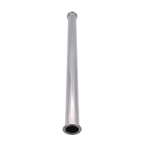 Stainless steel sanitary spool tube with tri-clamp ends, 24 inch length.