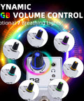 Dynamic RGB volume control on portable in ear monitor amplifier for performers XLR and TRS locking inputs, 7 light colors