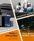 Collage of household appliances and electronics showcasing Pro Grade Desoldering Wick Braided Copper Solder Wick 10 Ft With Flux No Clean Soldering Wick Desolder Tool Zero Point One Inch Width Easy To Use Capillary Action Pull Excess Solder For Clean PCB Repairs applicability.