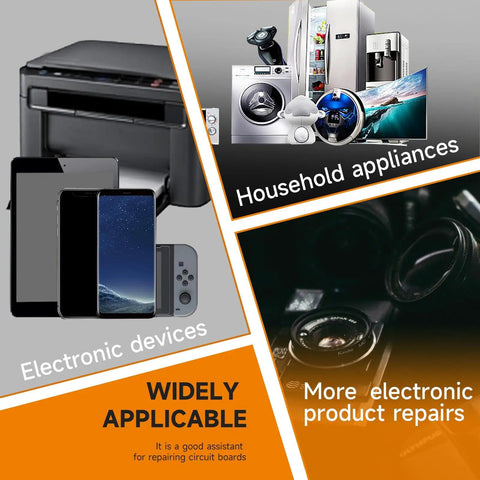 Collage of household appliances and electronics showcasing Pro Grade Desoldering Wick Braided Copper Solder Wick 10 Ft With Flux No Clean Soldering Wick Desolder Tool Zero Point One Inch Width Easy To Use Capillary Action Pull Excess Solder For Clean PCB Repairs applicability.