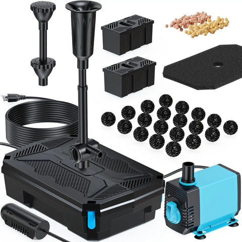 Pond Filter With Built In UV Clarifier And Water Pump Kit For Backyard Ponds And Water Features 660GPH 40W All In One Filter Box