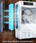 Portable Evaporative Swamp Cooler With Three Speed Settings And Nine Hour Timer showcasing multi-stage filtration and air flow.