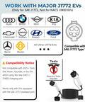 Heavy Duty 17 Ft Ev Charger Extension Cable 50A Sae J1772 with compatible EV logos and charging port details