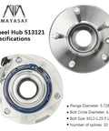 Front wheel hub bearing assembly axle 5-lug w/ ABS fits Chevy Impala Monte Carlo Venture, image showing detailed specifications