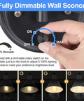 Slick Plug In Wall Sconce With Hella Smooth Dimmer Control And Flexible Swing Arm Featuring E26 Socket Ul Certified 6 Foot Cord Plus Zero Hassle Ambient Setting For Bedroom Or Living Space, close-up of dimmer control.