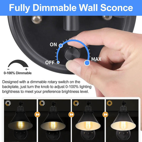 Slick Plug In Wall Sconce With Hella Smooth Dimmer Control And Flexible Swing Arm Featuring E26 Socket Ul Certified 6 Foot Cord Plus Zero Hassle Ambient Setting For Bedroom Or Living Space, close-up of dimmer control.
