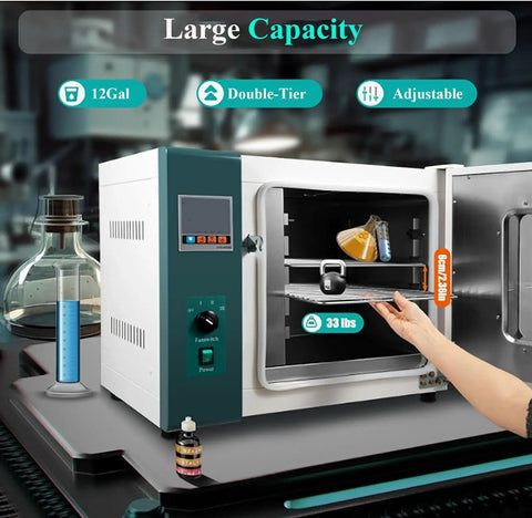 Heavy Duty 45L Lab Drying Oven With 1000W Forced Air Convection For Rapid Heat Treatment, showcasing digital controls and lab equipment.