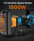 Exploded view of Powerful 1500W Portable Space Heater With 60 Degree Oscillation For Indoor Use showing ceramic PTC element