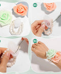 DIY process using Elastic Pearl Wrist Corsage Bands from Must Have Floral Arrangement Tool Kit With Green Floral Tape And Wire.