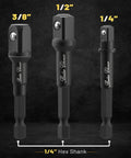 Impact Socket Adapter Set One Quarter Inch, Three Eighths Inch, And One Half Inch With Holder, Chrome Vanadium Steel Built Tough