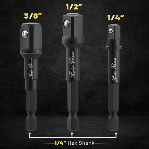 Impact Socket Adapter Set One Quarter Inch, Three Eighths Inch, And One Half Inch With Holder, Chrome Vanadium Steel Built Tough