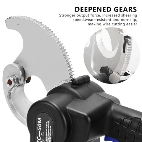 Close-up of Portable Cordless Electric Wire Scissors with an alloy steel blade designed for cutting copper and aluminum cables.