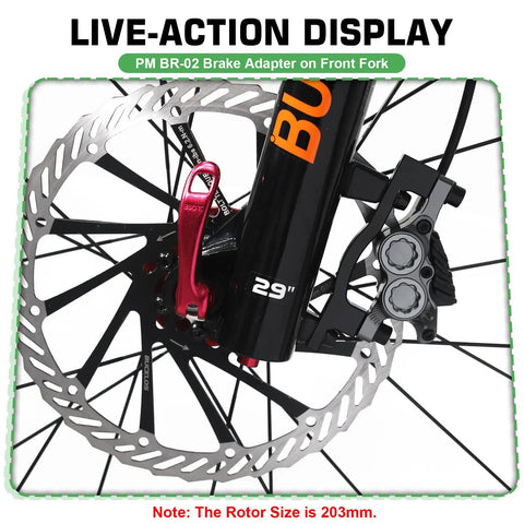 Post Mount Disc Brake Caliper Adapter 160mm To 203mm For Front And Rear MTB Rigs, CNC Machined Aluminum Alloy on front fork