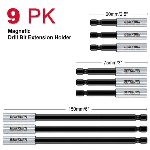 9 Piece CrV Screwdriver Bit Holders Set With Magnetic Extension Socket Drill Bit Holder Hex Shank Quick Change Guide sizes