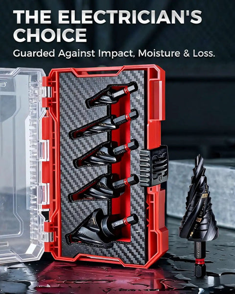 Step Drill Bit Set For Metal With Four Spiral Flute Bits 5-Piece 0.125 To 1.375 Inch Range AITIN Coated Hex Shank 0.25 Inch