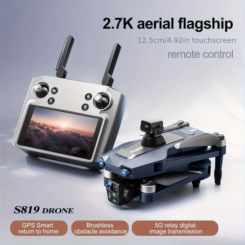 Beefy Payload Drone With 0.66 Lb Capacity, GPS Positioning, and 4.92 Inch Touchscreen Remote shown on display stand.