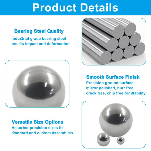 Carbon Steel Bearing Balls 6mm Set Of 100, Precision Ground And Smooth Finish For Machinery, Durable Bearing Components That Reduce Maintenance And Deliver Reliable Performance. close-up steel balls and rods
