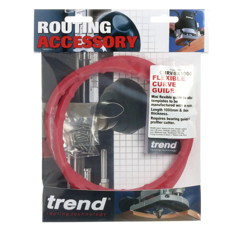 Total Game Changer Mini Flexible Curve Guide For Router Jobs, 39 Inch Extended Reach, in packaging with red flexible material.