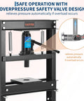 20 Ton H Frame Hydraulic Shop Press Built Tough For Heavy Duty DIY And Industrial Use With Stable Power Output Pro Grade Steel Frame Ideal For Bearings Bushings Ball Joints Press Fittings And More. Black steel shop press with overload safety valve