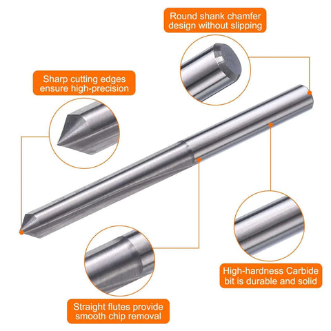 CNC V-bit set, 5pcs, 1/8 in shank, 0.1 mm tip, carbide engraving bits for wood