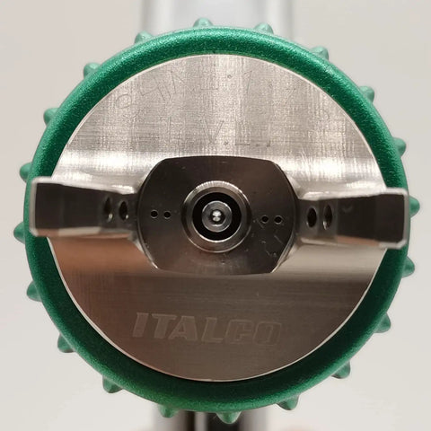 Front view of Italian Designed HVLP Spray Gun With 1.3mm Tip And 600ml Cup Ergonomic Palm Fit Handle Embedded Trigger Through Body
