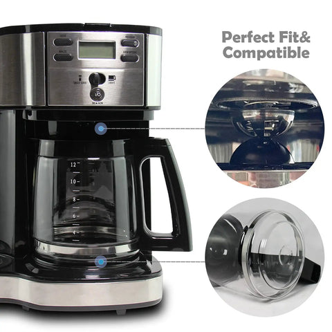 12 Cup Replacement Glass Carafe For FlexBrew Coffee Makers Fits Models 49980A 49980Z 49983 with detailed spout and lid