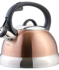 Flintshire 1.75 Quart Stainless Steel Whistling Tea Kettle With Copper Finish Flip Up Spout Cover Stay Cool Nylon Handle For Fast Easy Pour On The Stove
