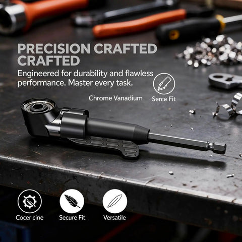 6 Pcs Right Angle Drill Attachment Set With 105 Degree Adapter And Flexible Shaft For Screwdrivers, Heavy Duty Chrome Vanadium Steel L wrench on workbench
