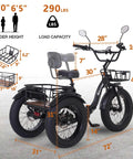 Dimensions of Fat Tire Electric Tricycle For Adults Foldable Three Wheel E Trike With Removable Battery And Large Basket 750W Motor