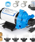110V Water Transfer Pump With Self Priming Diaphragm Delivers 4.0 GPM At 45 PSI Quiet Operation brass adapters, accessories included