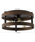 Dark Brown Wood And Oil Rubbed Bronze Three Light Iron Flush Mount Ceiling Light, Farmhouse Industrial Round Fixture With LED Bulbs Included
