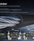 Close-up of Vinyl Coated Wire Rope One Sixteenth Inch To Three Thirty Second Inch 100 Feet 304 Stainless Steel Cable with measuring details
