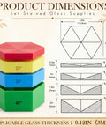 Hella Precise Stained Glass Angle Tool Set For 3D Flower And Succulent Soldering Jig Kit showing color-coded 10, 20, 30, 40 degree molds and dimensions.