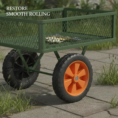 Heavy Duty Orange Solid Rubber Caster Wheel 7 Inch Non Pneumatic Replacement For Lawn Mower And Grill Base That Rolls Smooth Over Pavement Or Grass Without The Flat Tire Hassle Or Annoying Maintenance Work Required
