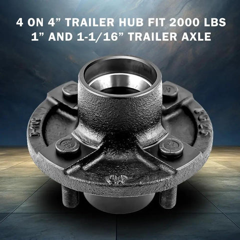 Four Lug Trailer Hub Kit For 2000 Lb Axles Fits One Inch And One Sixteenth Inch Spindles Carbon Steel With L44643 Bearings