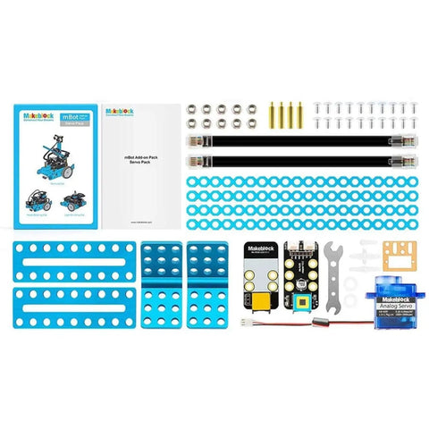 Three In One Servo Pack For mBot Upgrade Turns Your Bot Into A Dancing Cat, A Head Shaking Cat, Or A Light Emitting Cat With Easy To Follow Assembly Guide And Quick Setup Ideal For STEM Projects And Makers, parts laid out