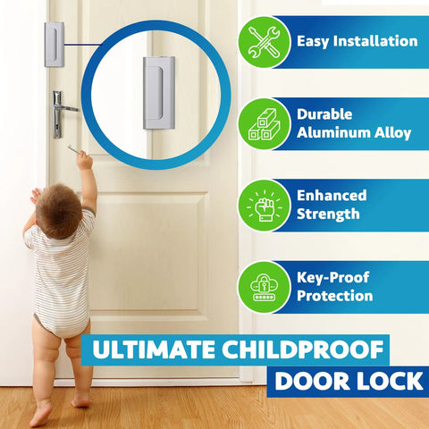 Door Reinforcement Lock Two Pack Heavy Duty Front Door Security That Withstands Up To Eight Hundred Pounds Of Force Kid Proof Safe Lock For Toddlers Quick Install For Everyday Home Protection