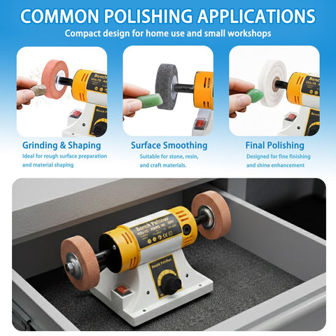 Bench Polisher And Buffer With Variable Speed For Metal Wood Jade Pro Polishing Machine 15 Piece Accessory Set With Polishing Wheels And Compounds Stable Low Noise Operation For Smooth Finishes
