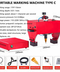 Heavy Duty Pneumatic Dot Peen Marking Machine And Portable Metal Engraver for marking steel and aluminum, size 280mm x 240mm.