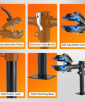 Components of Heavy Duty Bike Repair Stand Bench Mount for Road and Mountain Bikes Adjustable Work Stand with Non Slip Silicone Clamp Built To Last Sturdy Steel Frame Four Hole Mounting Flange Home Bike Maintenance Rack