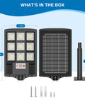 IP66 Waterproof Solar Street Lights With Motion Sensor And Remote, components including panel, LED lights, remote, and fixtures